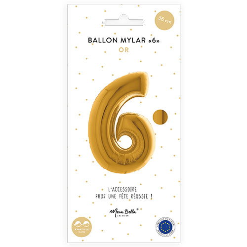 Mylar-Ballon 36 cm „6“ Gold 