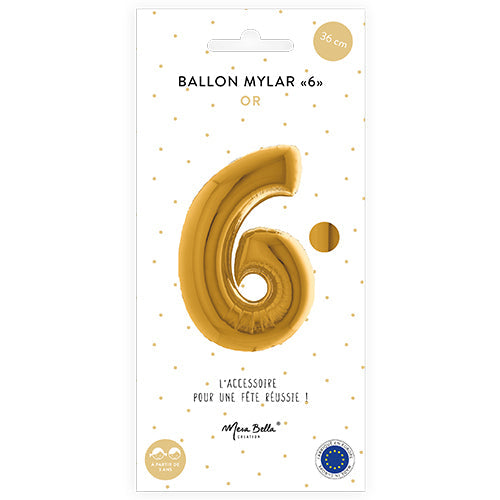 Ballon mylar 36 cm "6" or