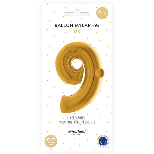 MYLAR BALLOON 36 CM "9" GOLD 