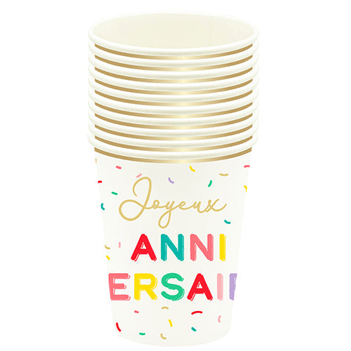 6 gobelets en carton 21cl confettis pop