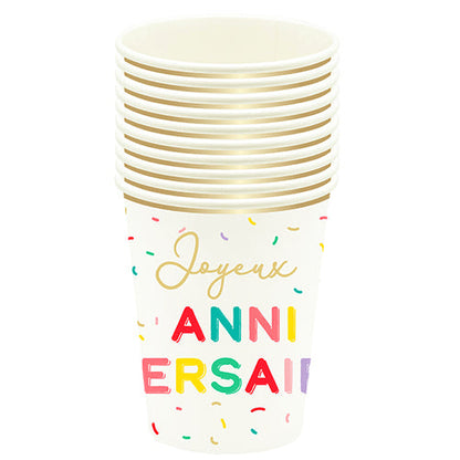 6 gobelets en carton 21cl confettis pop