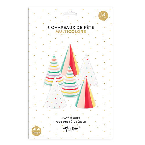 6 CHAPEAUX DE FETE MULTICOLORES