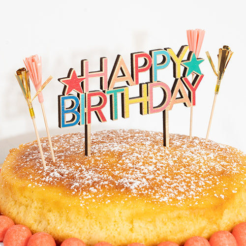 Cake topper acrylique happy birthday multicolore