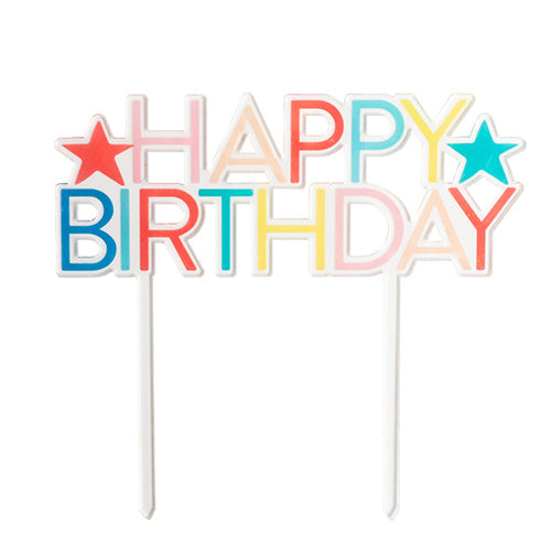 Cake topper acrylique happy birthday multicolore
