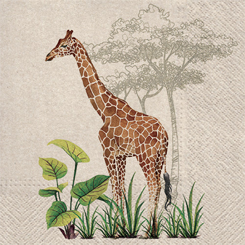 20 SERVIETTES 33X33 PAPIER 100% RECYCLE GIRAFE EN SAVANE