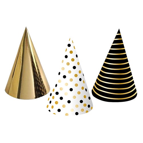 6 chapeaux happy day or / noir raye or / blanc pois or et noir