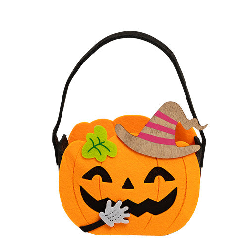 Panier en feutrine 17x8.5x17cm citrouille rieuse