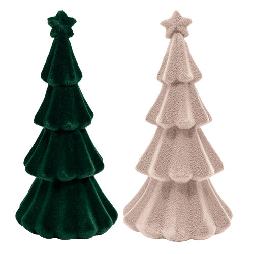 Sapins velours h18cm mix coloris vert et taupe