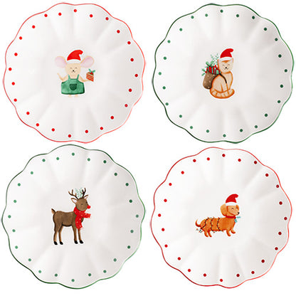 Assiettes en porcelaine 15,5 cm feston conte noel 4 décors assortis