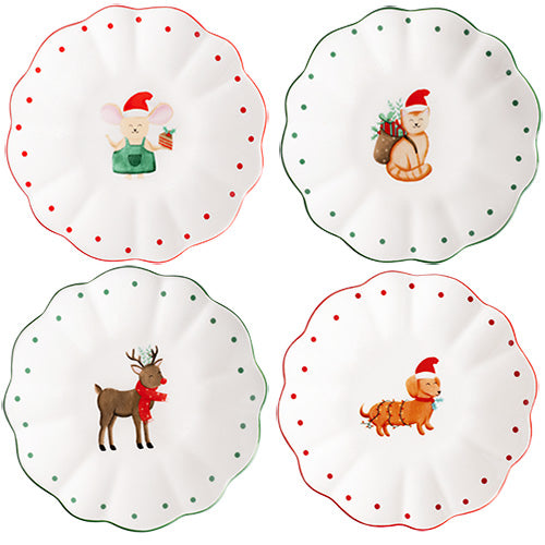 Assiettes en porcelaine 15,5 cm feston conte noel 4 décors assortis